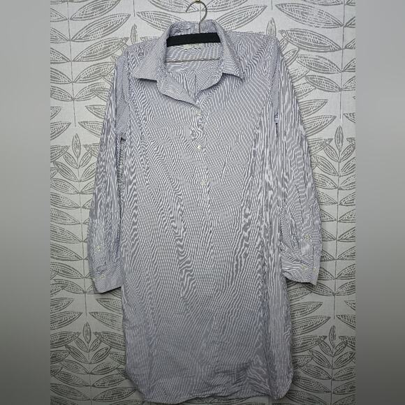 Babaton Shirt Dress Blue Pinstripes Button Neckline Minimalist Old Money Preppy - Picture 2 of 9